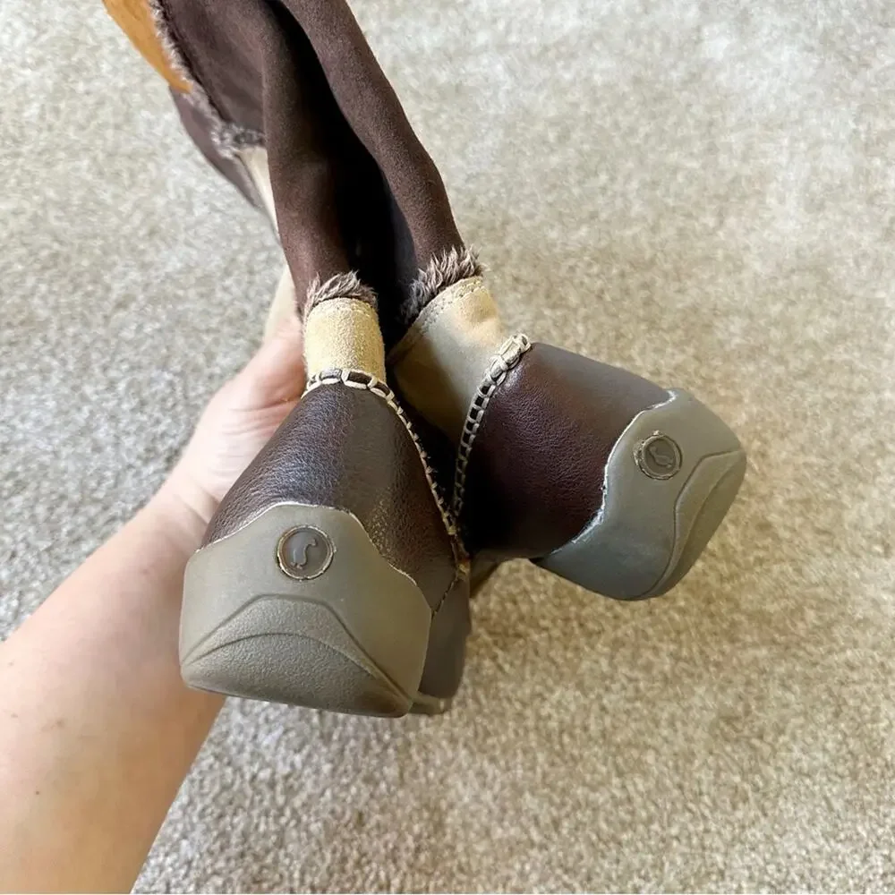Vintage Y2K Sporto Chocolate Brown Suede Patchwork Under The Knee Boots Size 6